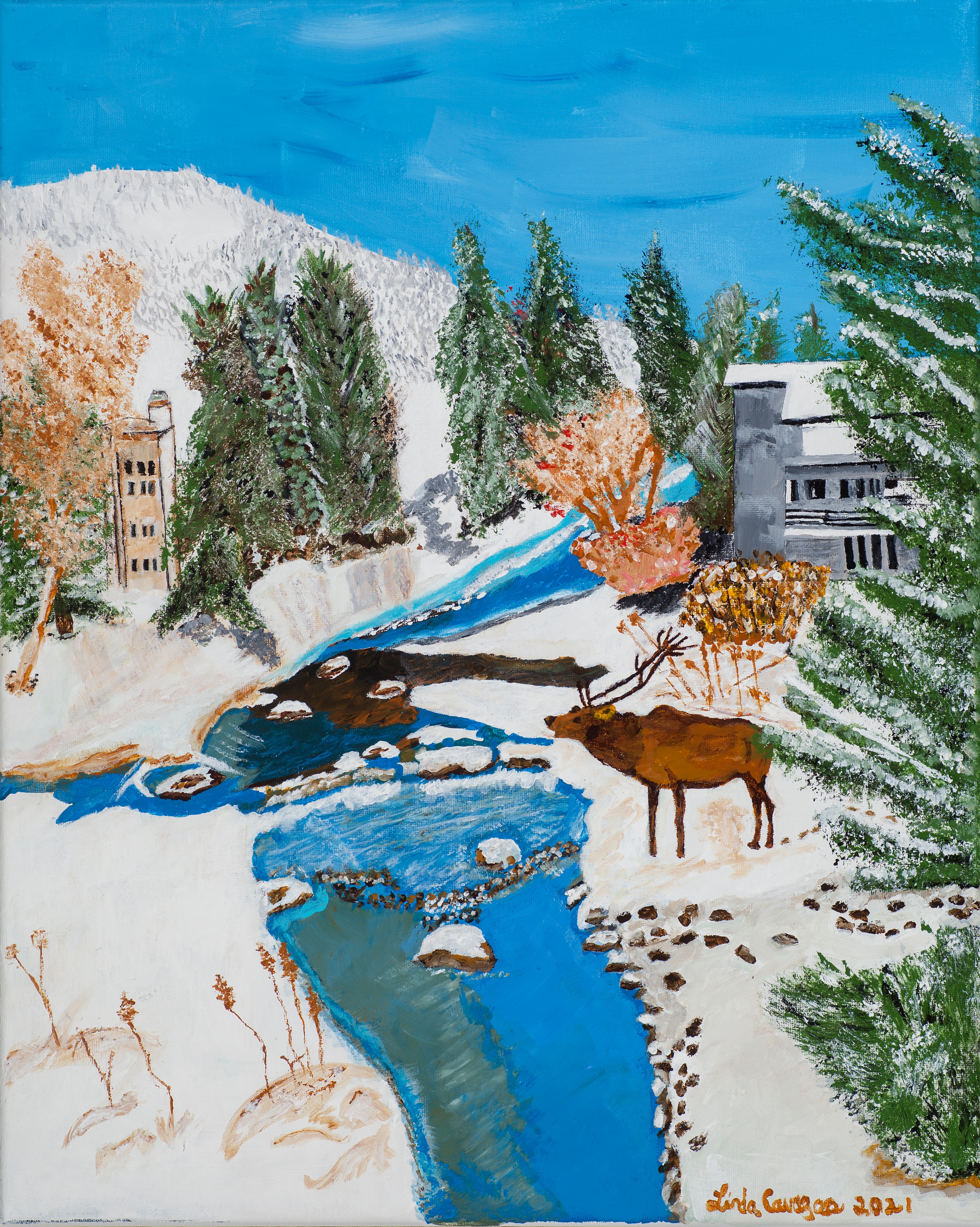 Vail — snowy mountain valley oil painting by Linda Q. Cavazos
