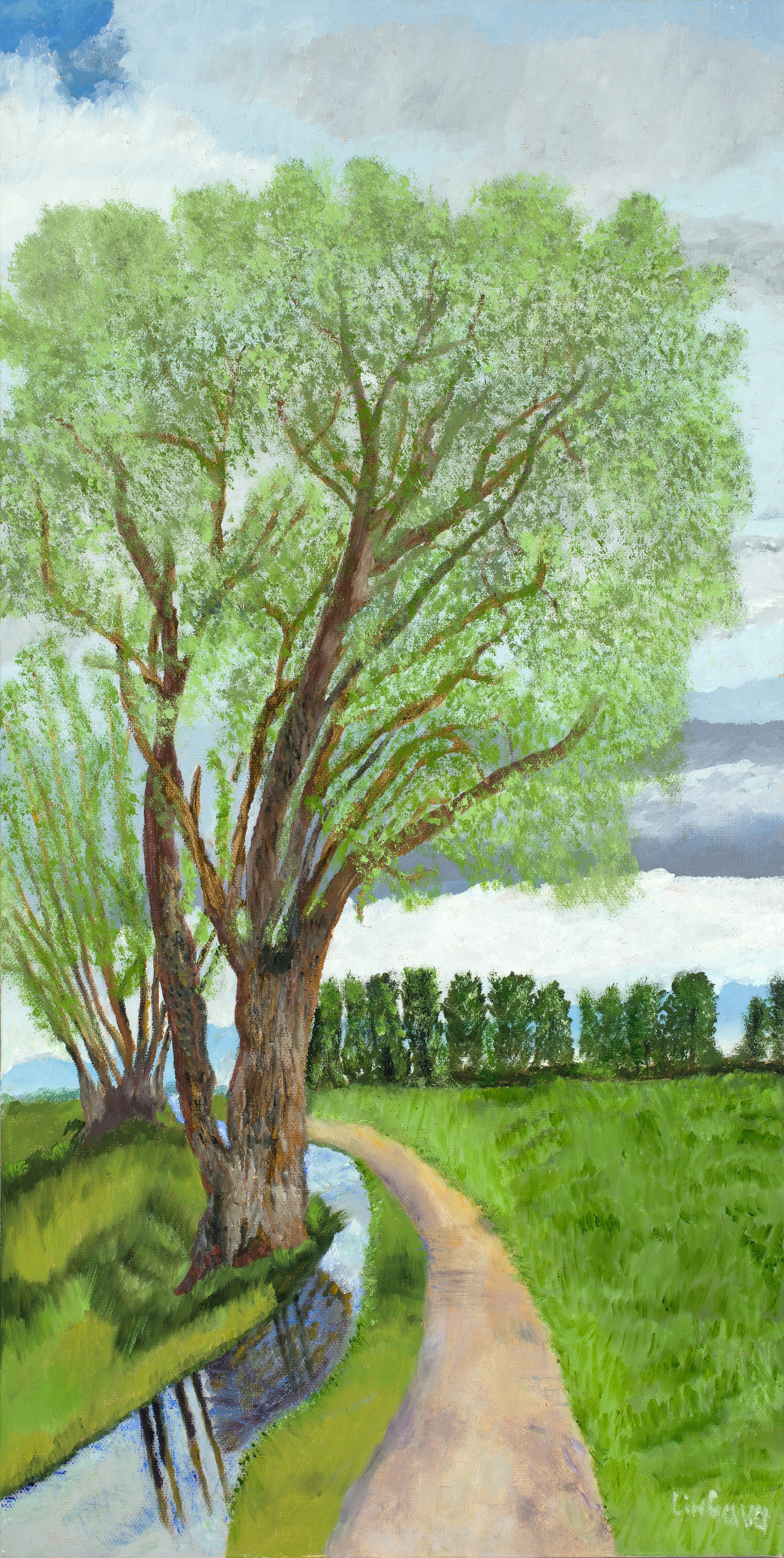 Blendings Winery — willow tree path landscape oil painting by Linda Q. Cavazos